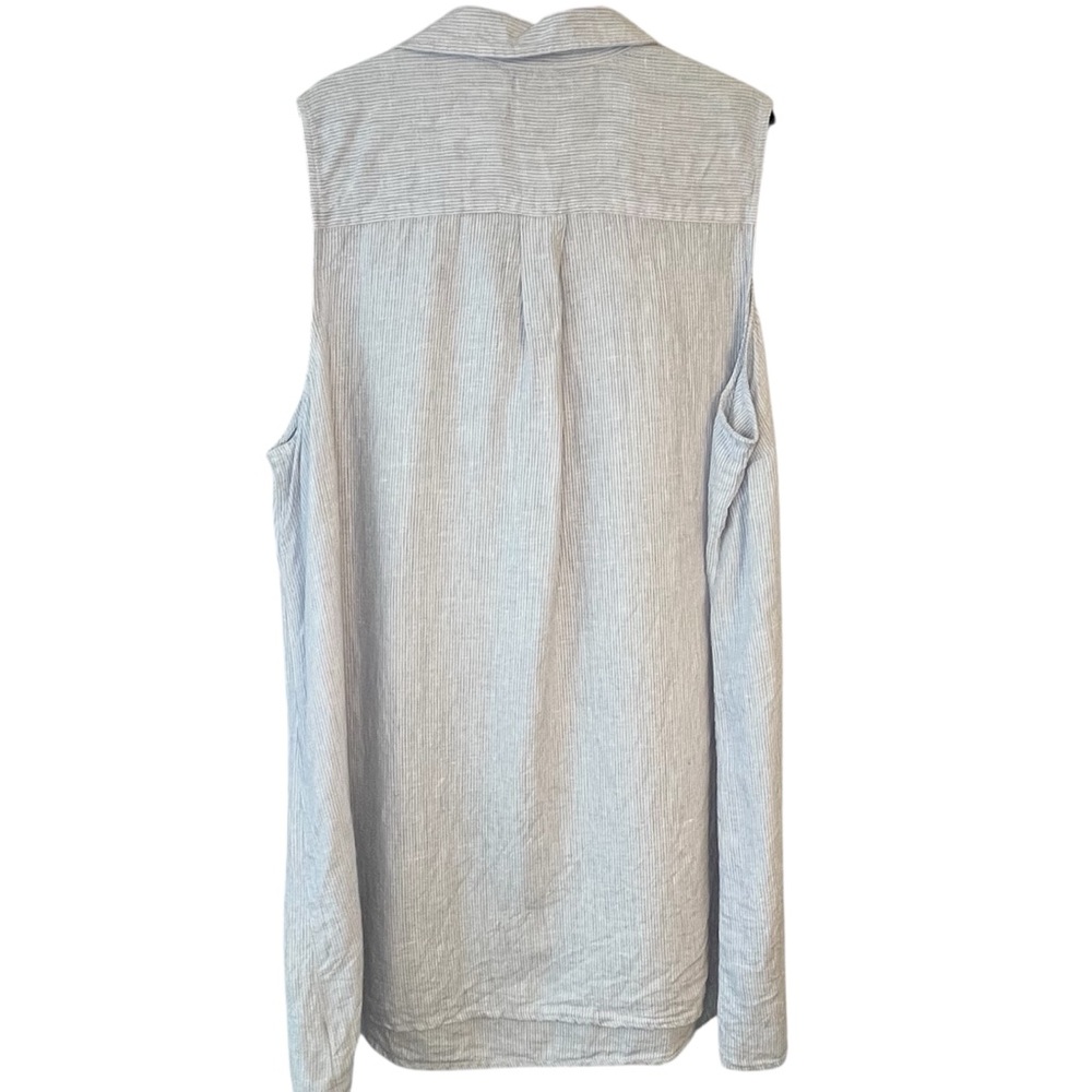 Tahari Light Gray Blue Striped Linen Plus Size Sleeveless Shirt Dress lagenlook - Picture 4 of 8